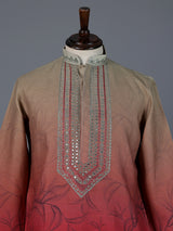 Red olive shaded cotton aabla thread festive kurta suit