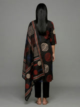 Black silk printed straight cut casual kurti set