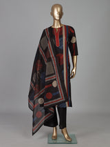 Black silk printed straight cut casual kurti set