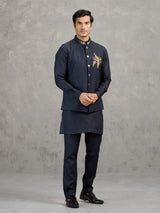 Navy blue festive linen waistcoat set