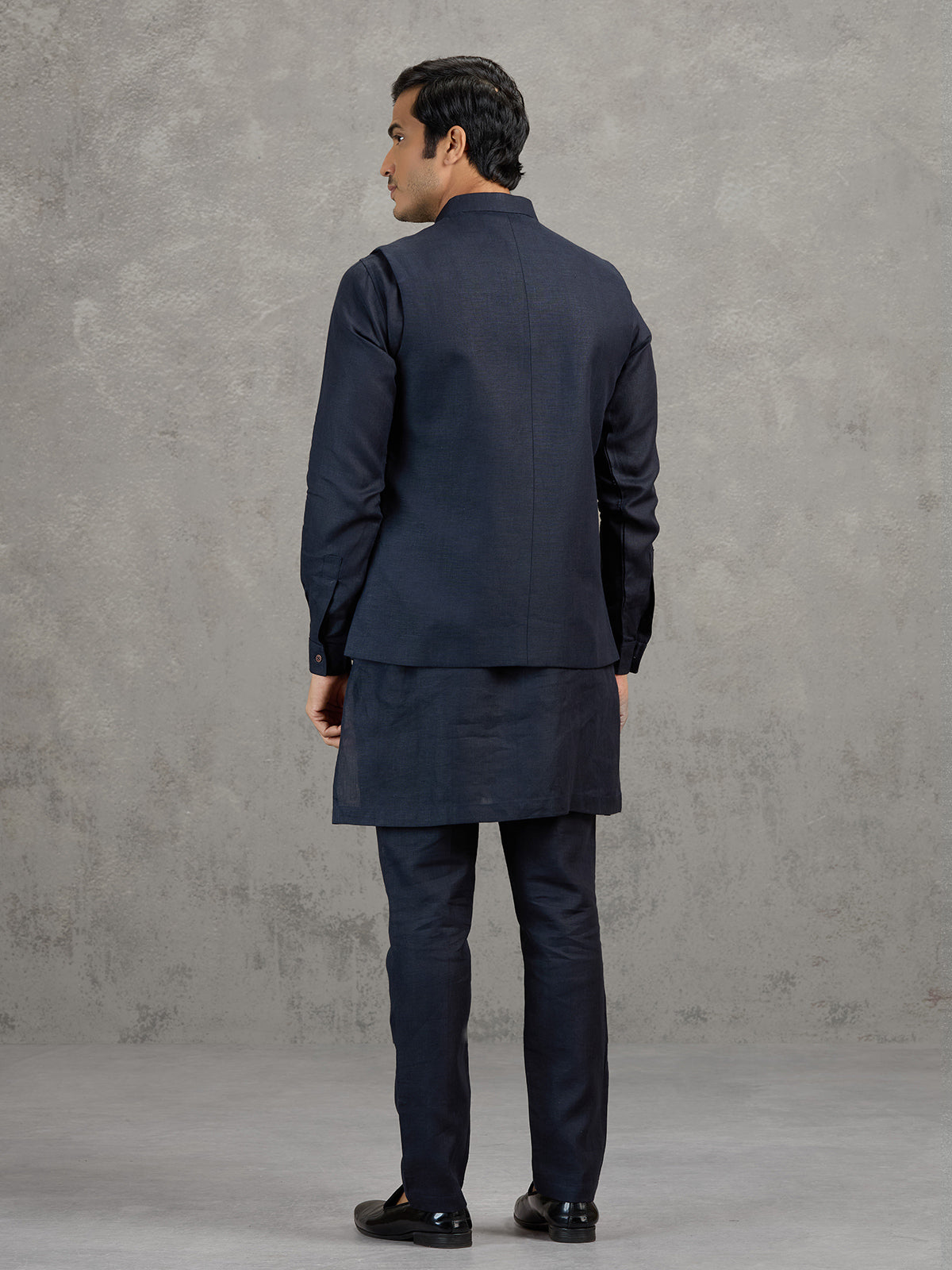 Navy blue festive linen waistcoat set