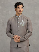 Cement grey linen waistcoat set for men