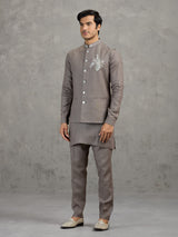 Cement grey linen waistcoat set for men