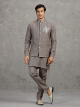 Cement grey linen waistcoat set for men