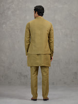 Mehendi green textured linen waistcoat set