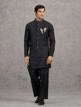 Black linen waistcoat set for wedding wear