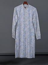 White floral printed cotton silk resham work kurta suit