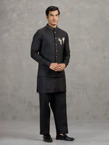 Black linen waistcoat set for wedding wear