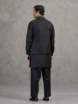 Black linen waistcoat set for wedding wear