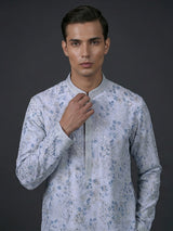 White floral printed cotton silk resham work kurta suit