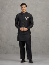 Black linen waistcoat set for wedding wear