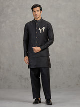 Black linen waistcoat set for wedding wear