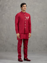 Red festive linen waistcoat set for men