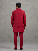 Red festive linen waistcoat set for men