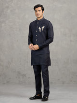 Navy blue linen waistcoat set for men