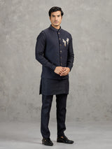 Navy blue linen waistcoat set for men