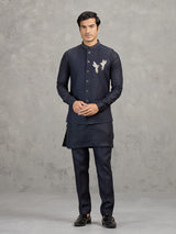 Navy blue linen waistcoat set for men