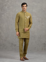 Mehendi green festive linen waistcoat set