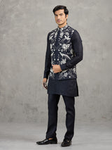 Navy linen waistcoat set with detailed resham work