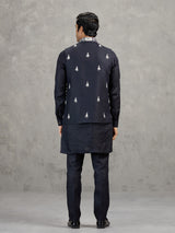 Navy linen waistcoat set with detailed resham work