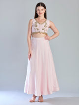 Pastel pink silk kundan zardosi designer lehenga choli ensemble