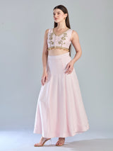 Pastel pink silk kundan zardosi designer lehenga choli ensemble