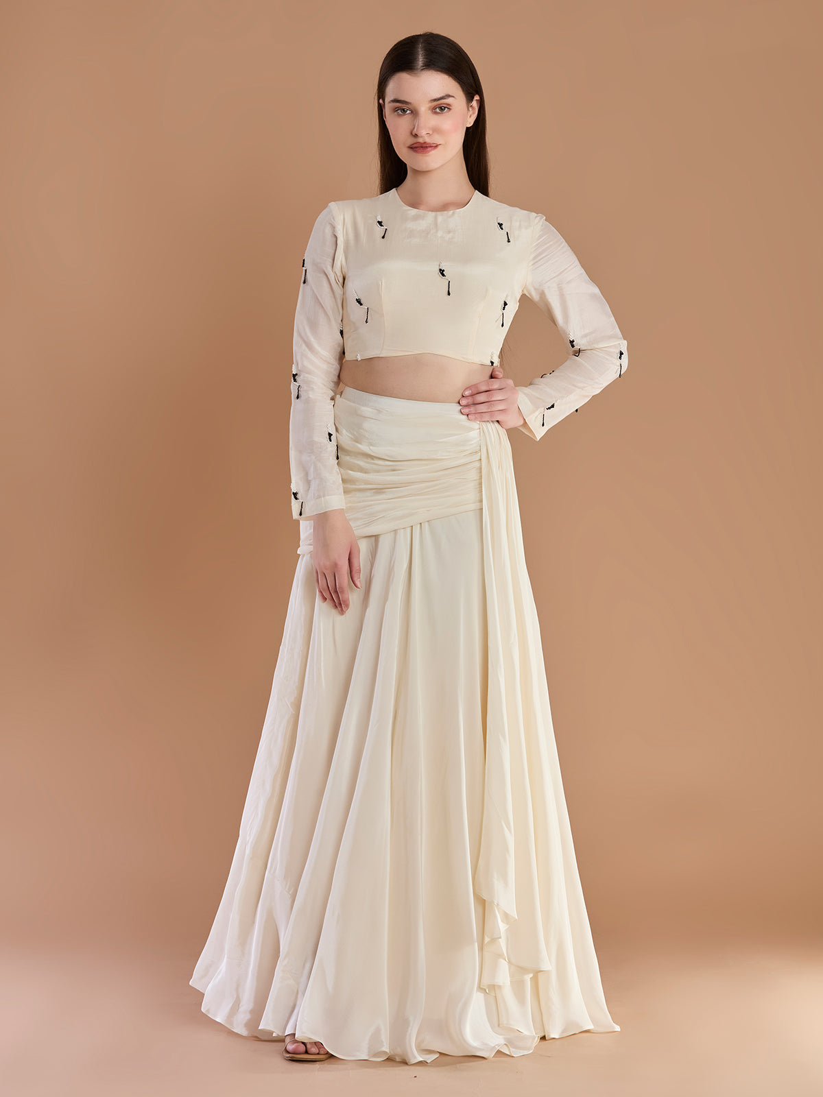 Ivory chanderi silk designer festive lehenga attire for women