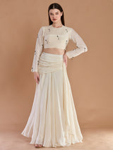 Ivory chanderi silk designer festive lehenga attire for women