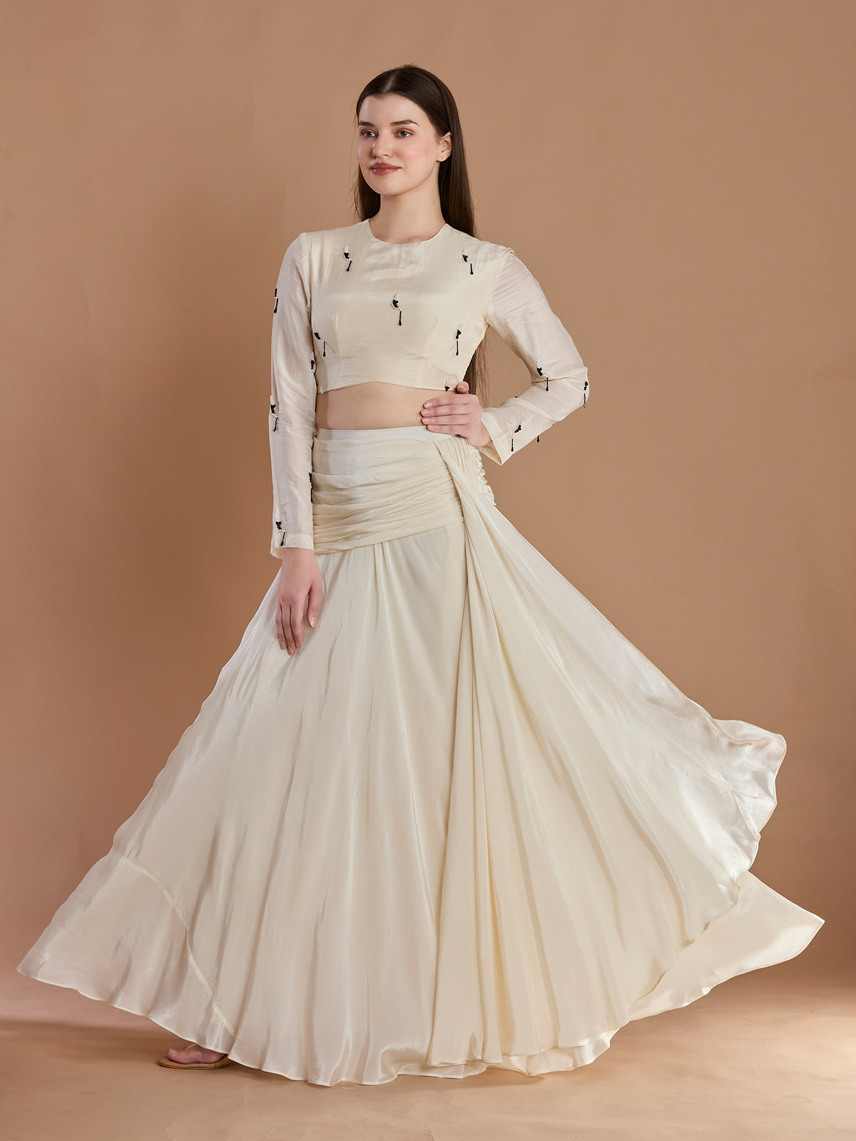 Ivory chanderi silk designer festive lehenga attire for women