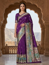 Deep purple pure banarasi silk zari pallu festive saree
