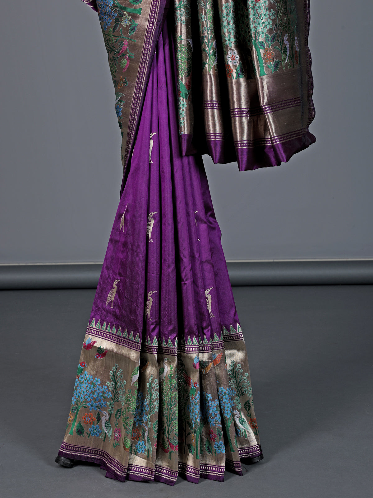 Deep purple pure banarasi silk zari pallu festive saree