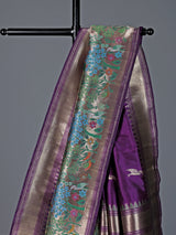 Deep purple pure banarasi silk zari pallu festive saree