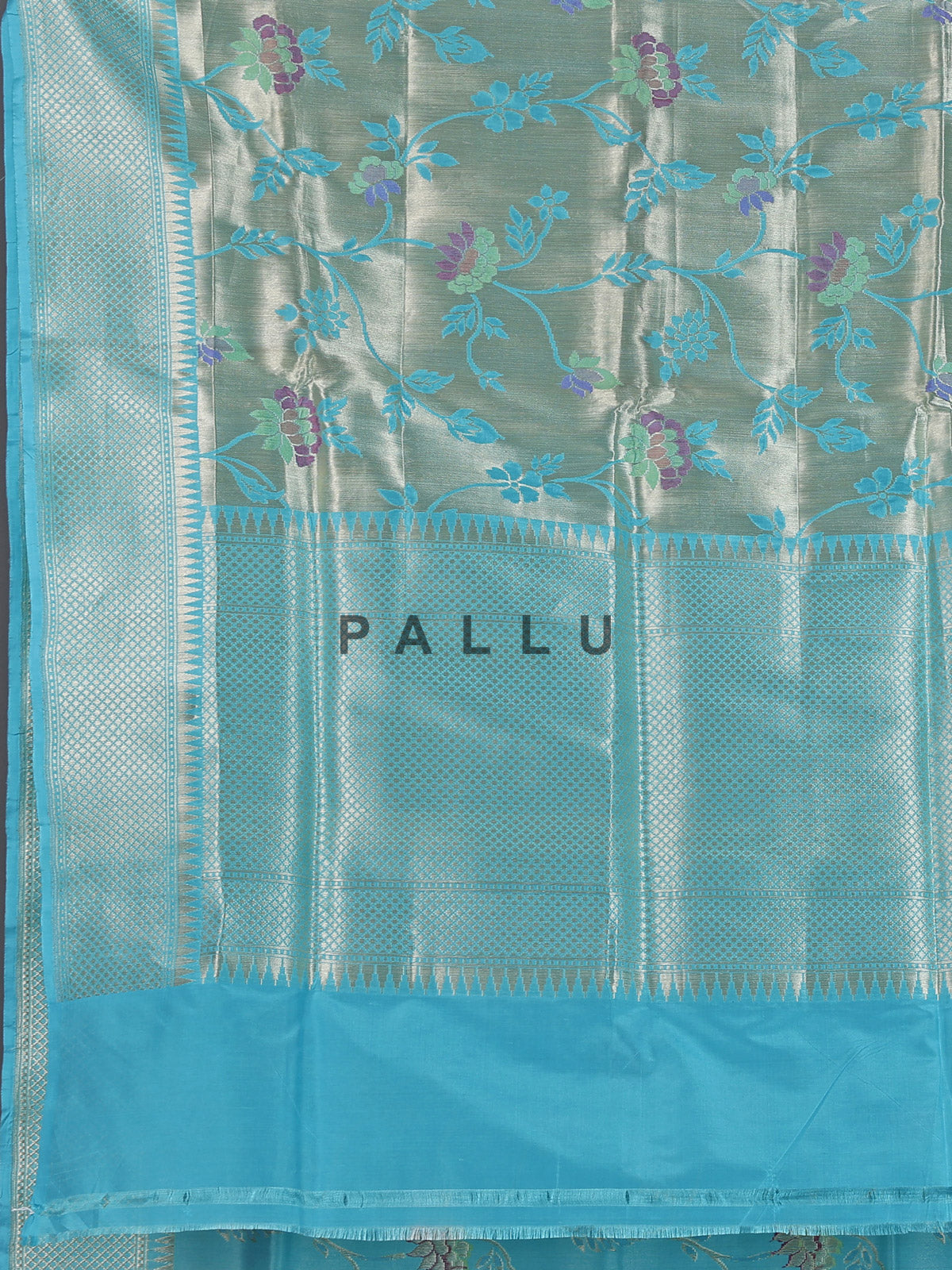Aqua blue pure banarasi silk zari border festive saree