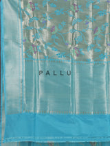Aqua blue pure banarasi silk zari border festive saree