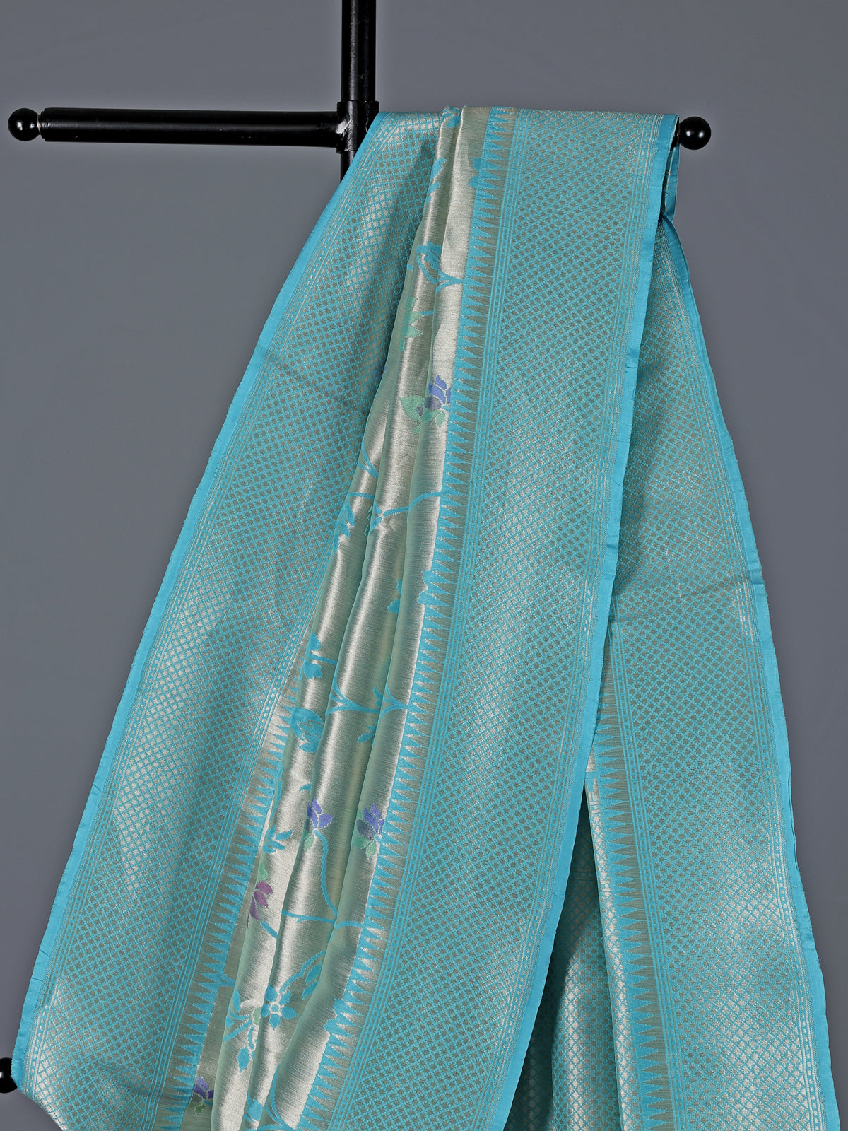 Aqua blue pure banarasi silk zari border festive saree