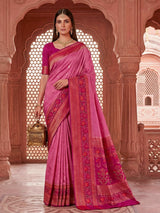 Rani pink pure banarasi silk dual tone festive saree