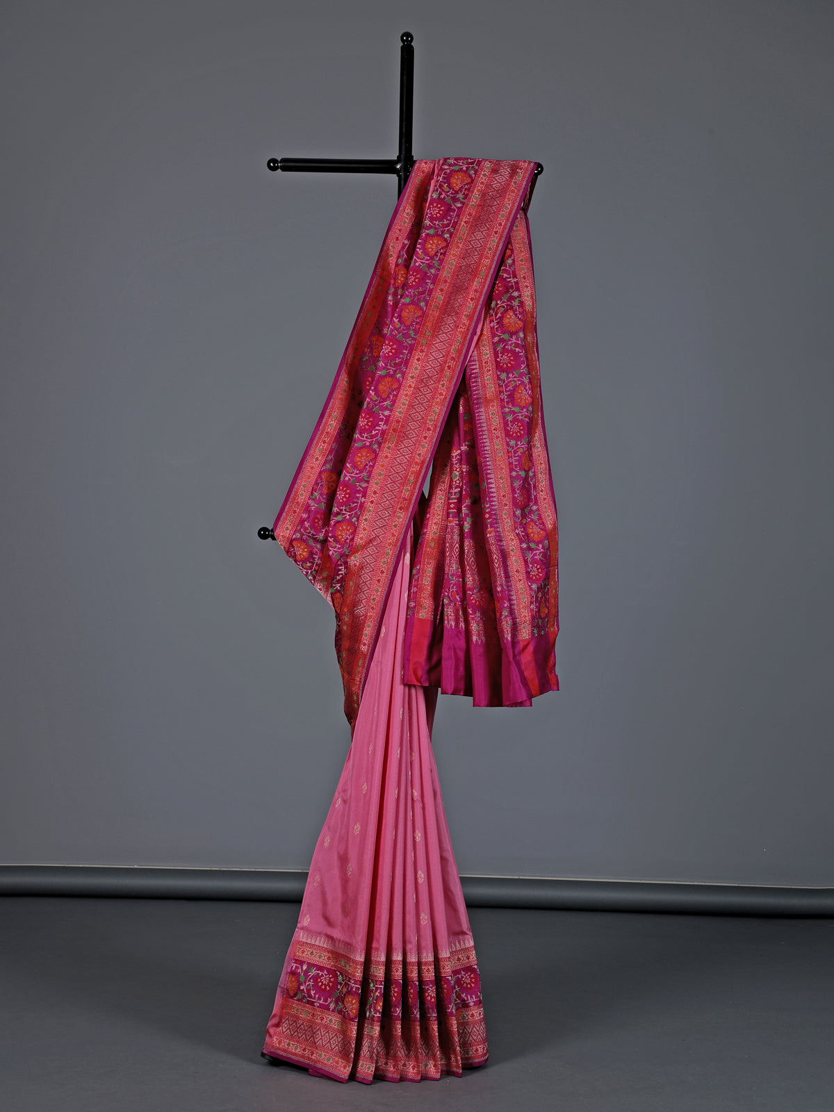 Rani pink pure banarasi silk dual tone festive saree
