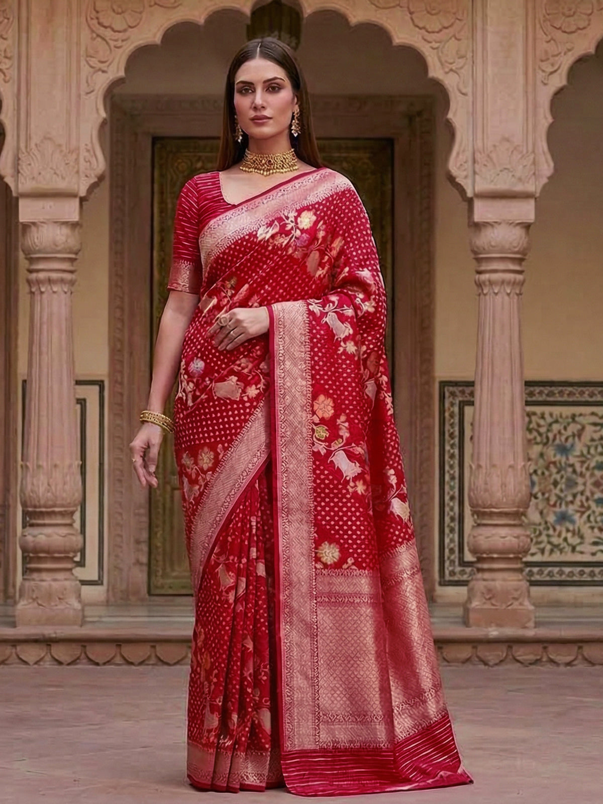 Red pure banarasi silk zari woven wedding festive saree