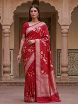 Red pure banarasi silk zari woven wedding festive saree