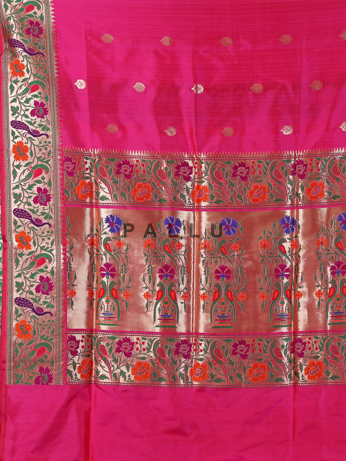 Rani pink pure banarasi silk peacock motif festive saree