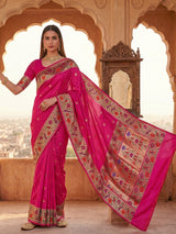 Rani pink pure banarasi silk peacock motif festive saree