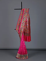 Rani pink pure banarasi silk peacock motif festive saree