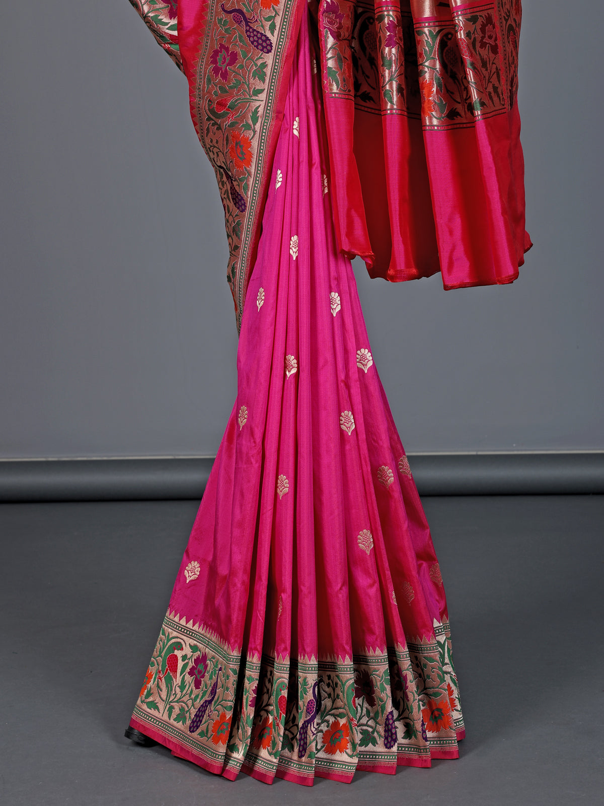Rani pink pure banarasi silk peacock motif festive saree