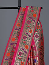Rani pink pure banarasi silk peacock motif festive saree
