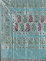 Light blue pure banarasi silk floral motif festive saree