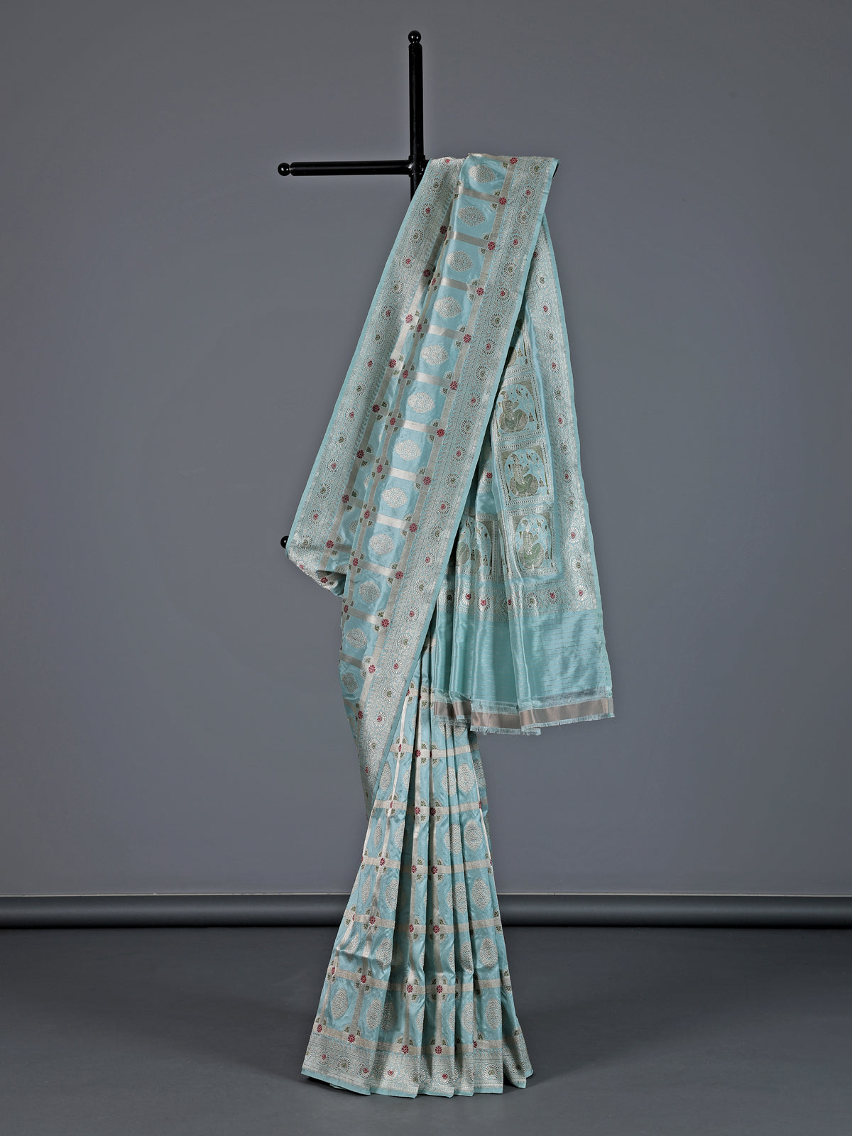 Light blue pure banarasi silk floral motif festive saree