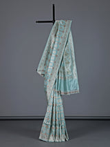 Light blue pure banarasi silk floral motif festive saree