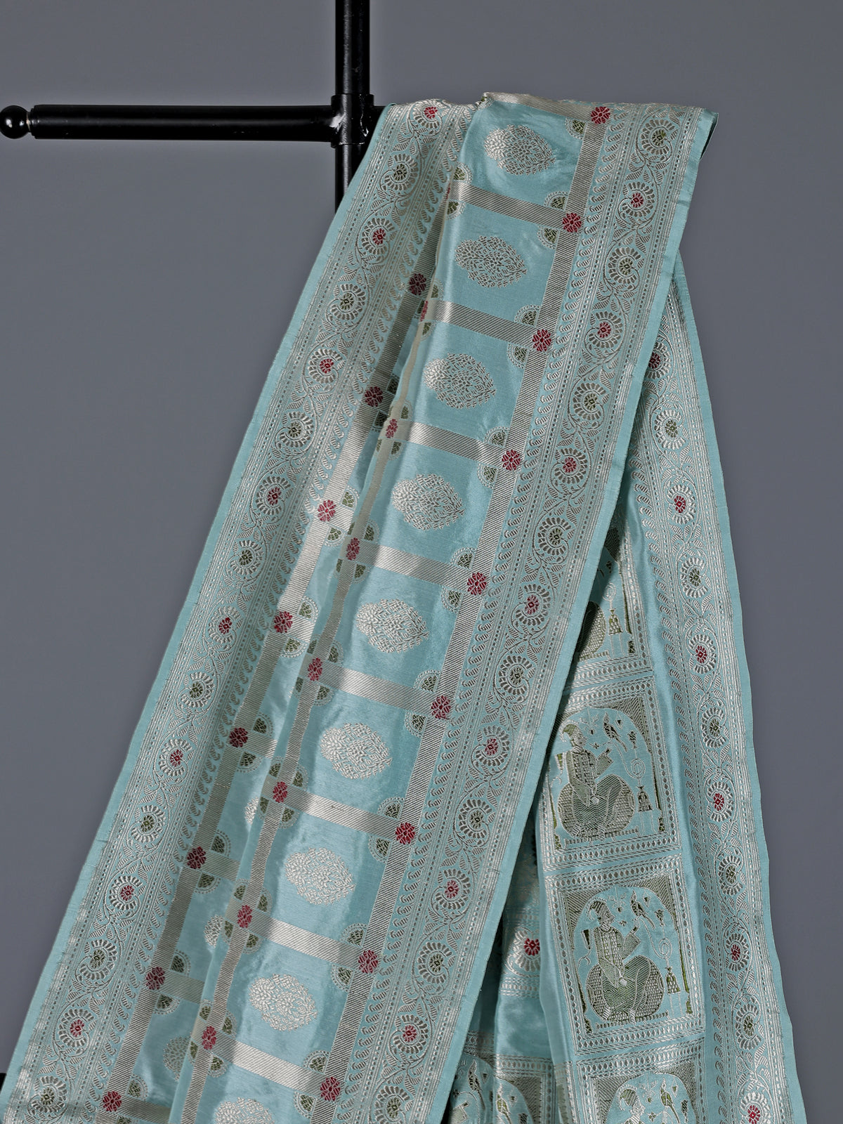 Light blue pure banarasi silk floral motif festive saree