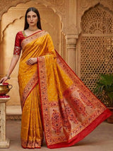 Mustard yellow pure banarasi silk zari festive saree