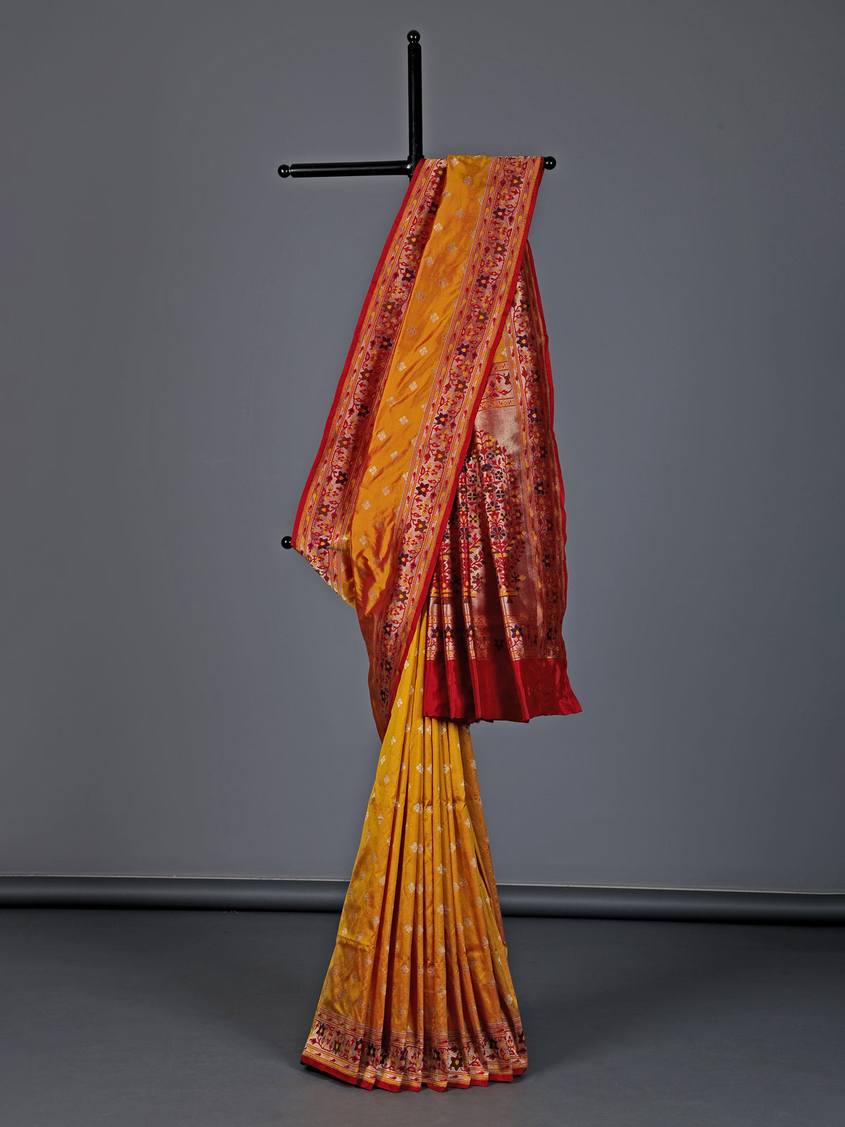 Mustard yellow pure banarasi silk zari festive saree